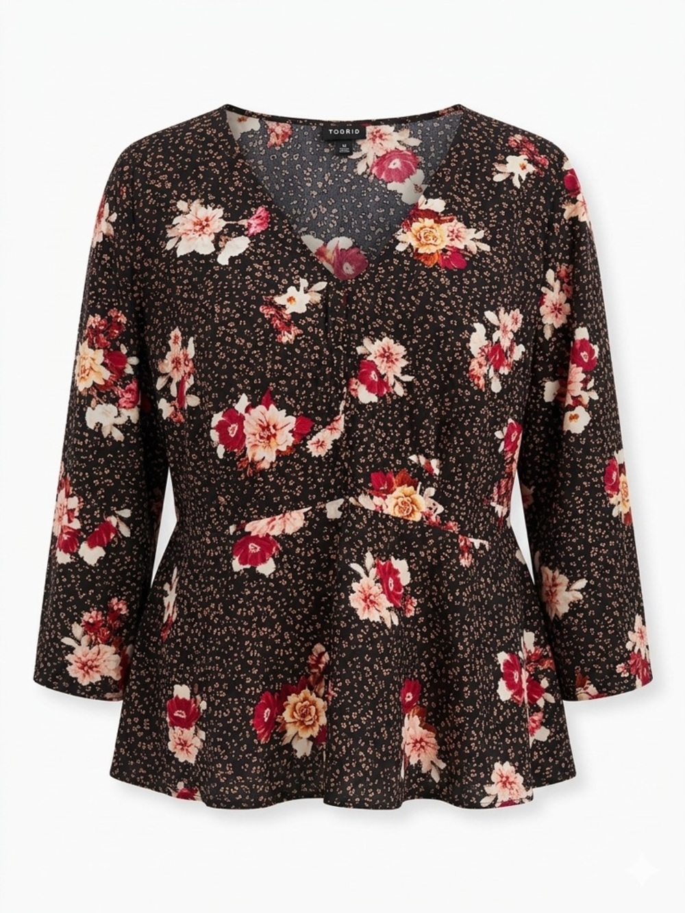 Torrid Floral Leopard Peplum Blouse V-Neck Top Black Red Size 3 / 3X 3XL